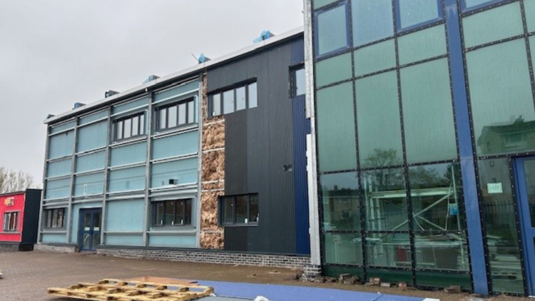 Cladding being added to the front of the school, credit South Lanarkshire Council